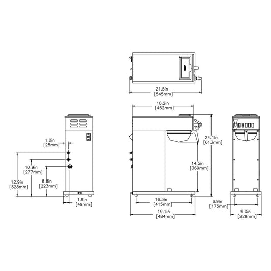 Spec diagram of Bunn coffee brewer