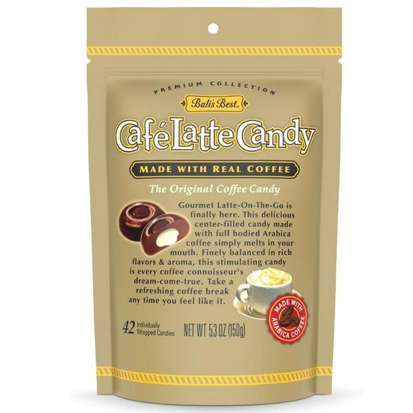 Café Latte Candy packaging with text and graphics on a beige background