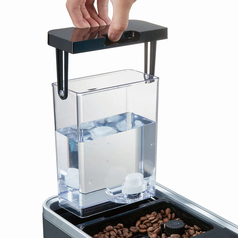 Bellucci Slim espresso machine with water reservoir being lifted out