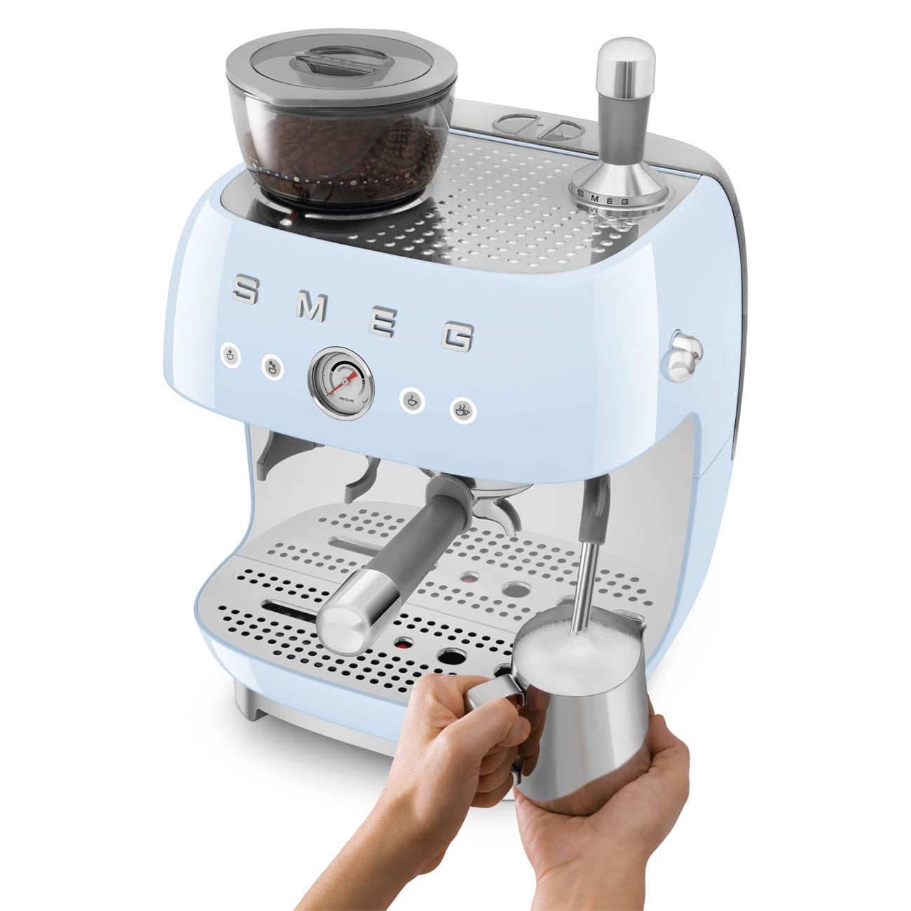 SMEG EGF03 Espresso Coffee Machine with Built-In Grinder - Pastel Blue