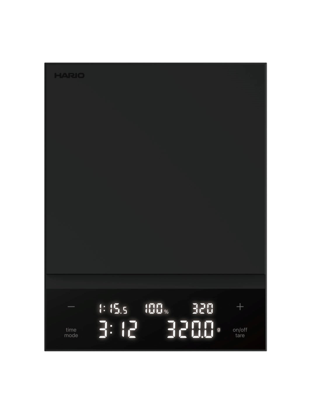 Black Hario coffee scale top view on a white background