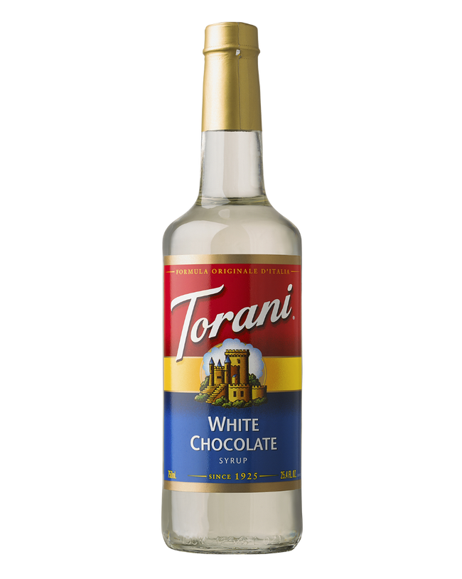 Bottle of White Chocolate Torani Syrup in Glass 750ml bottle