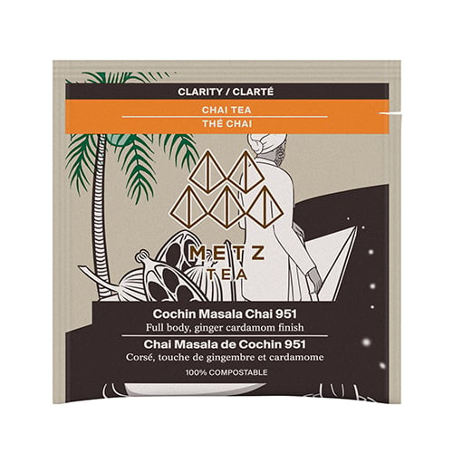 Tea Packaging with man on boat with palmtree behind