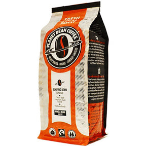 A package of Planet Bean Jumping Bean Espresso with a weight indication of 340g on the packaging.