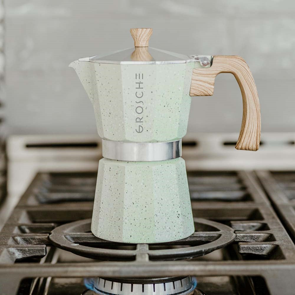 MOKAページ GROSCHE Milano Stone Moka Pot [6 Cup] – Mint Green – Gold Roast