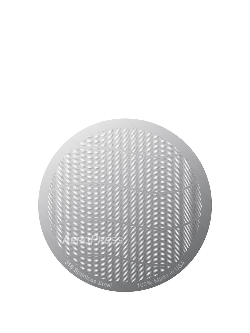 Gray AeroPress coffee maker on a white background