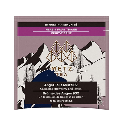 Metz Tea package with mountain design and text on a white background