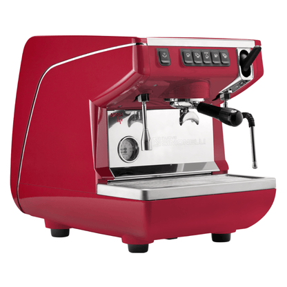 Red espresso machine with a white background