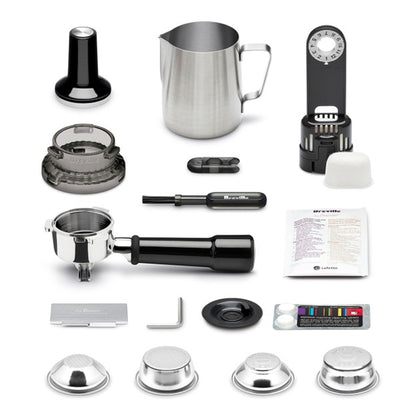 Collection of coffee brewing tools and accessories  for barista Express on a white background