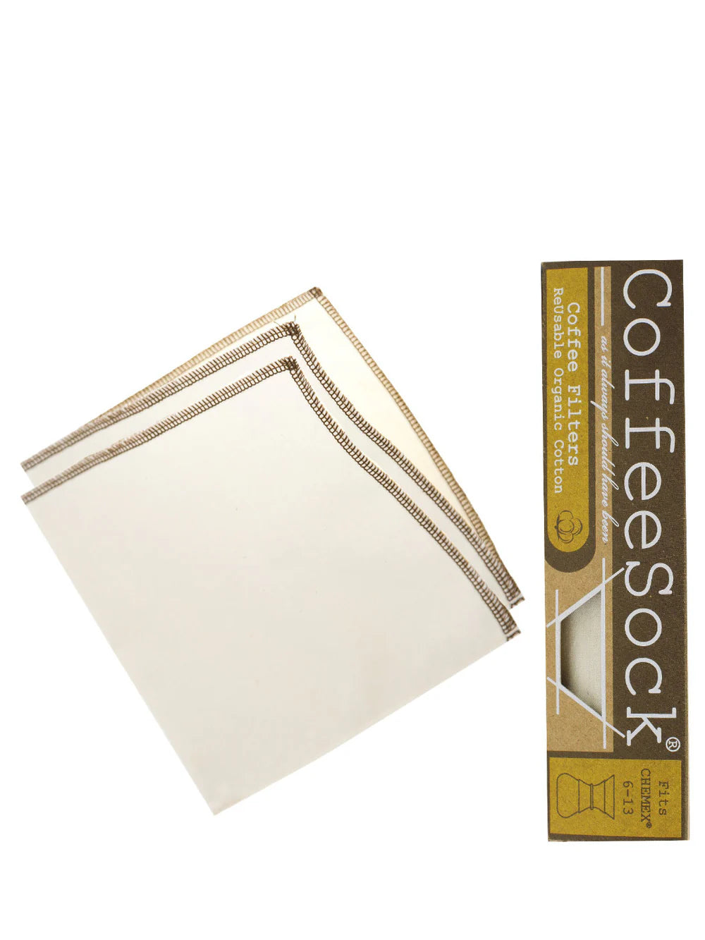 Coffee filter and packaging on a white background