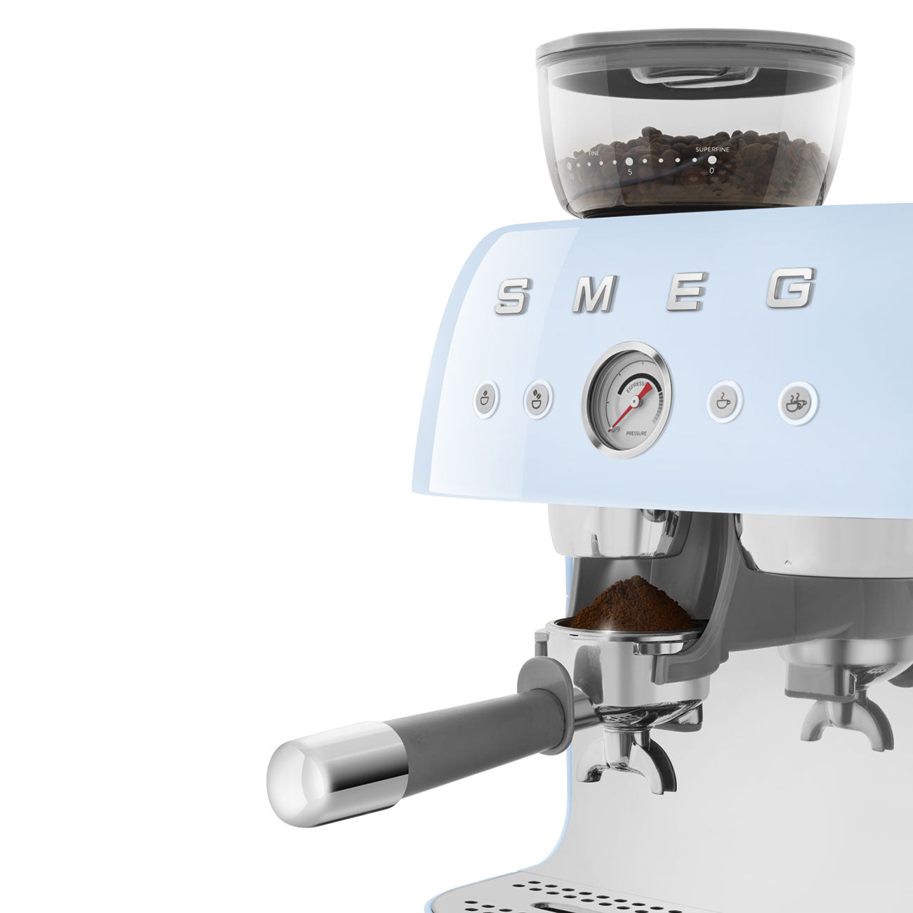SMEG EGF03 Espresso Coffee Machine with Built-In Grinder - Pastel Blue