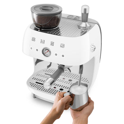 SMEG EGF03 Espresso Coffee Machine with Built-In Grinder - White