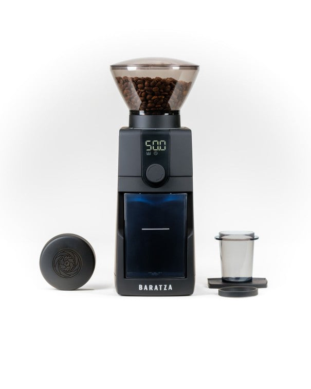 Baratza coffee grinder with accessories on a white background