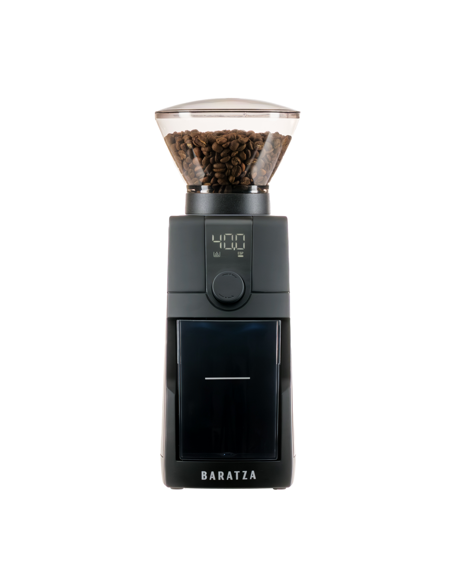 Baratza coffee grinder with digital display and coffee beans 