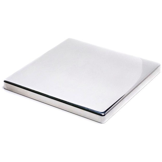 Square metal grinder hopper lid on a white background