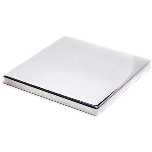 Square metal grinder hopper lid on a white background