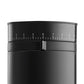 Black Fellow Opus coffee grinder with measurement markings on a white background