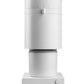 White coffee grinder with a dosing bin on a white grinder