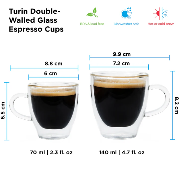 GROSCHE Turin Double Walled Espresso Cup Set [70ml]
