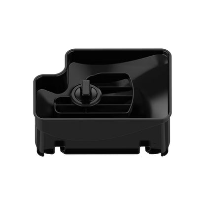 Black plastic component on a white background