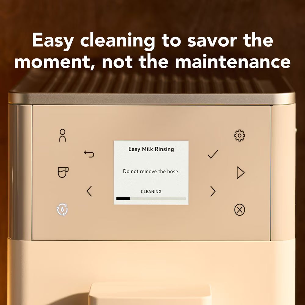 White appliance with control panel and text about easy cleaning
