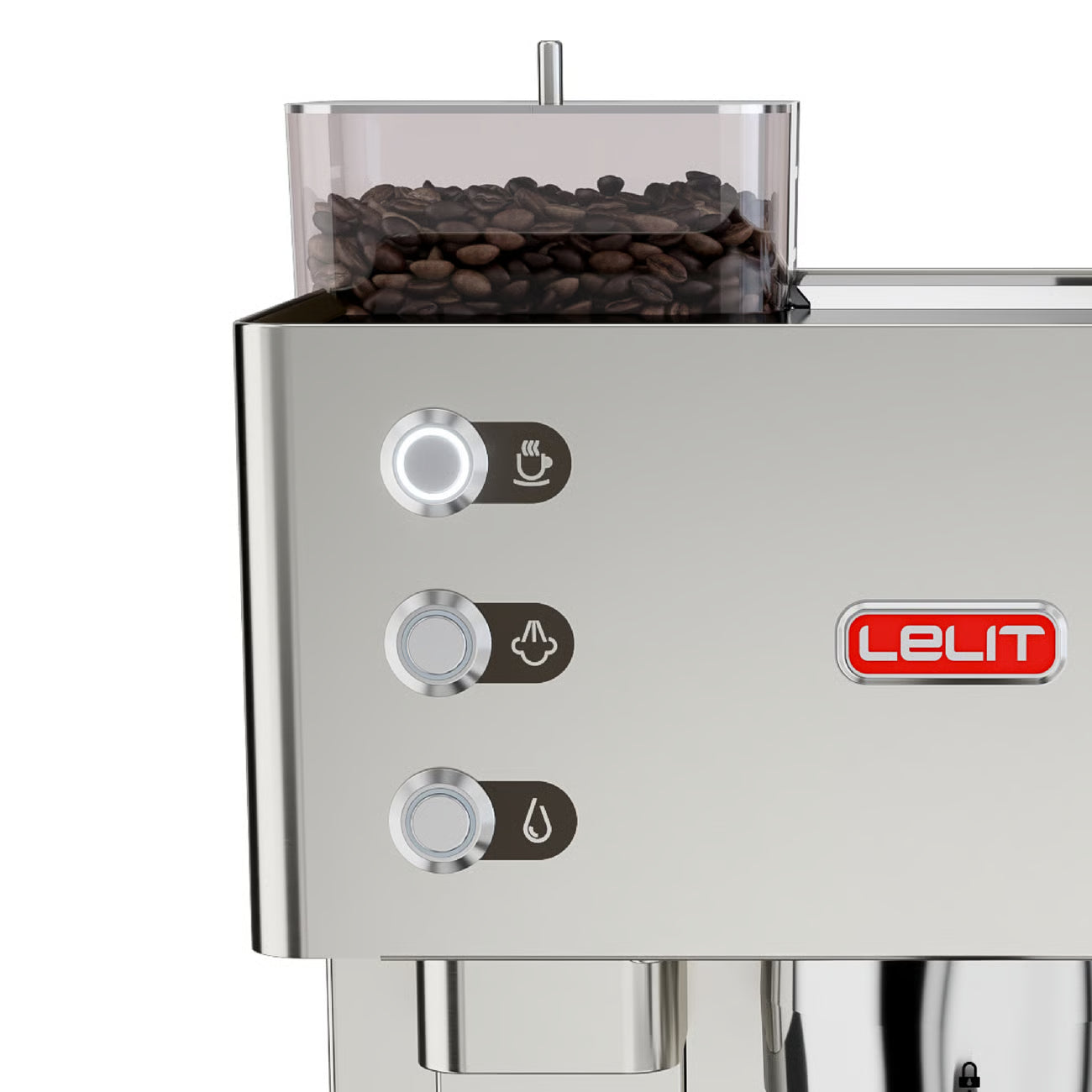 Coffee grinder with Lelit branding on a white background