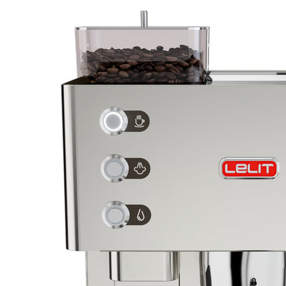 Coffee grinder with Lelit branding on a white background