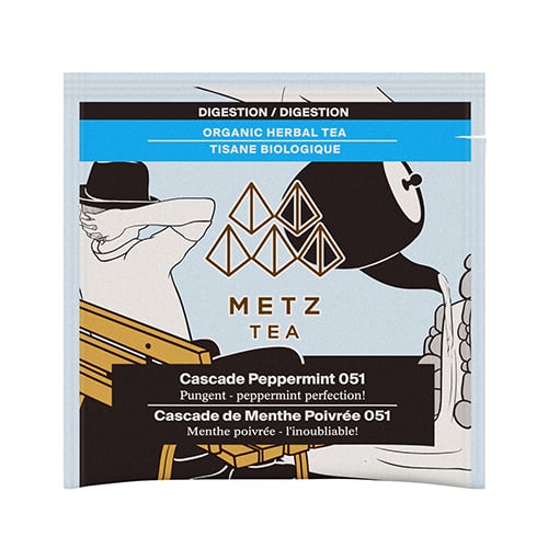 Metz Tea package with illustration of a person drinking tea