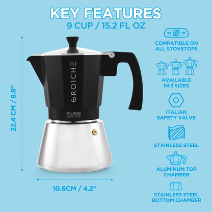 GROSCHE Milano Induction Moka Pot [9 Cup]