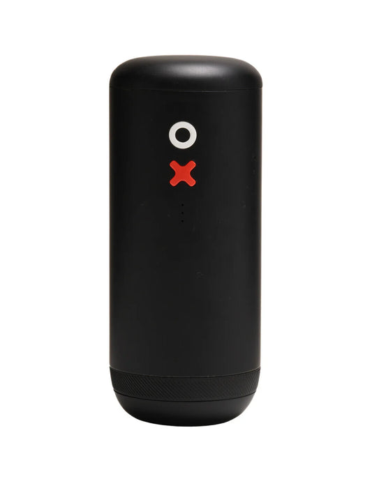 Black cylindrical device with a white circle and red 'X' on a white background