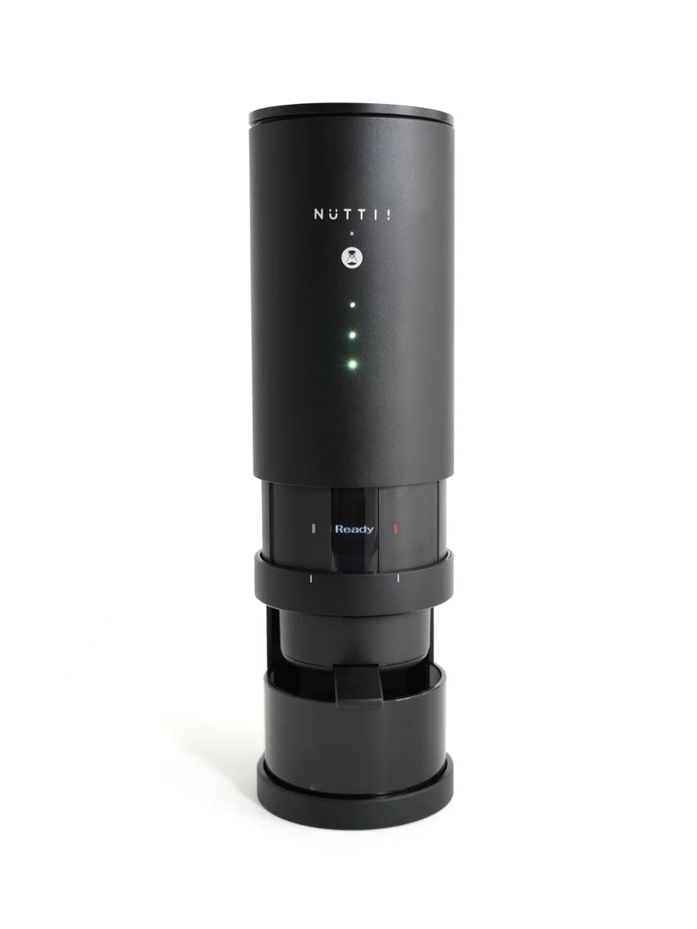 Slim, black espresso machine with 'NUTTII' branding on a white background