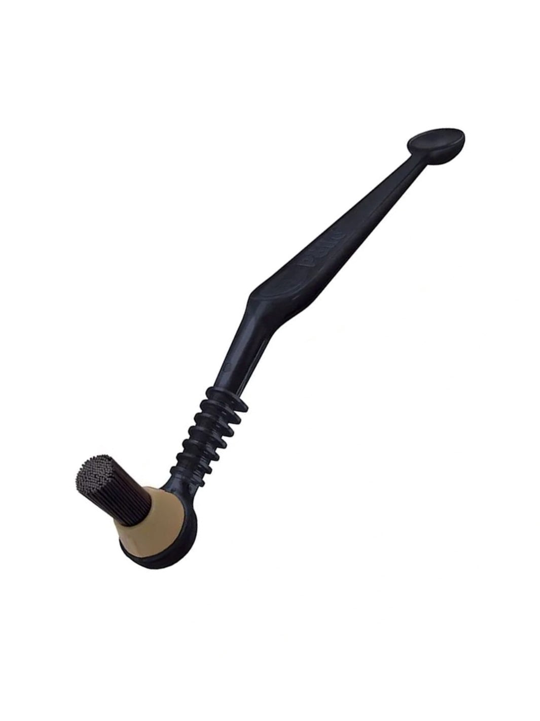 Black metal pipe with a spiral design on a white background