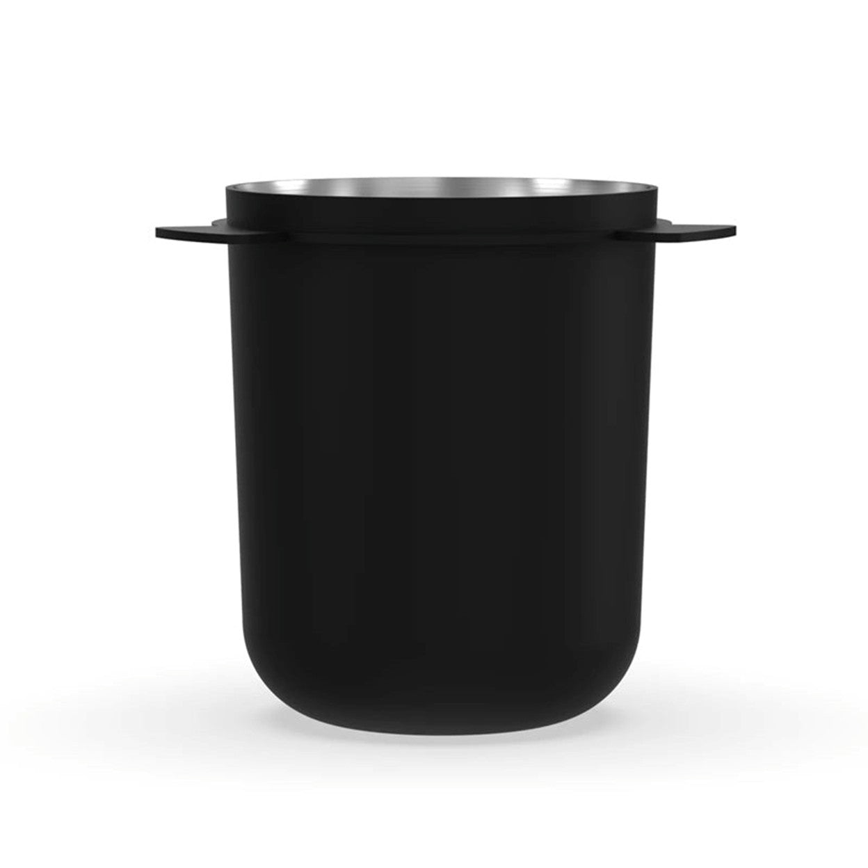 Black pot with a metallic interior on a white background 54 mm dosing cup