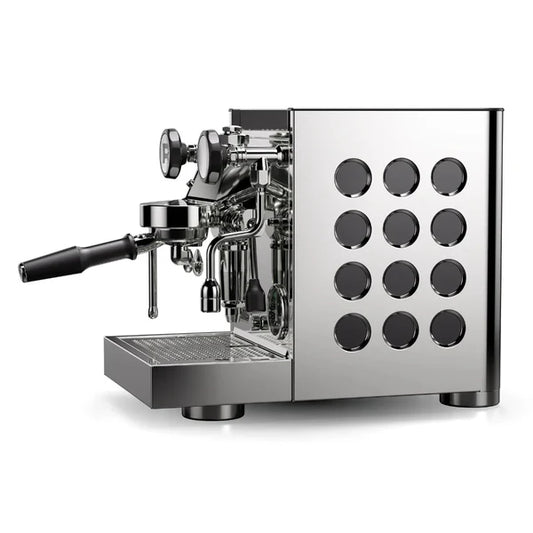 Rocket Appartamento TCA Chrome Black Side Espresso machine on a white background