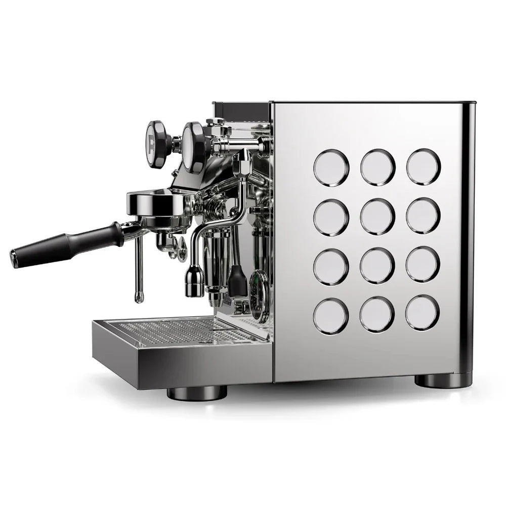 Rocket Appartamento TCA Chrome White Side Angle Espresso machine with a white background