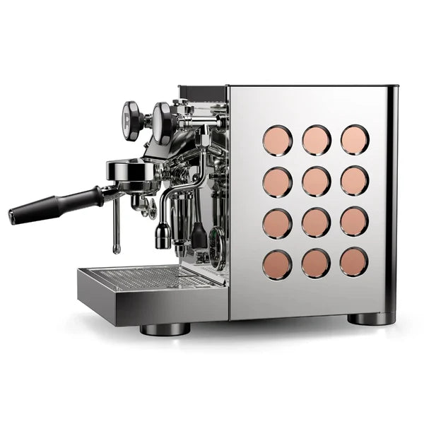 Rocket Appartamento TCA Chrome Copper Espresso machine with a white background