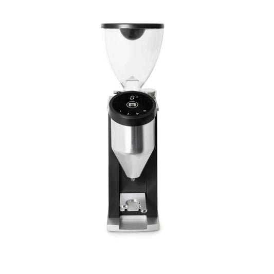 Rocket Faustino 3.1 Black and silver coffee grinder on a white background