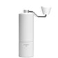 White Timemore C3s hand grinder front view with handle to the right