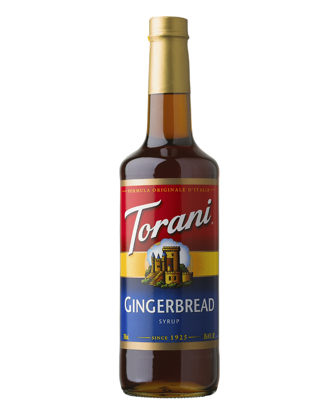 Torani Gingerbread syrup bottle on a white background