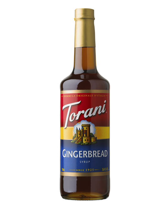 Torani Gingerbread syrup bottle on a white background