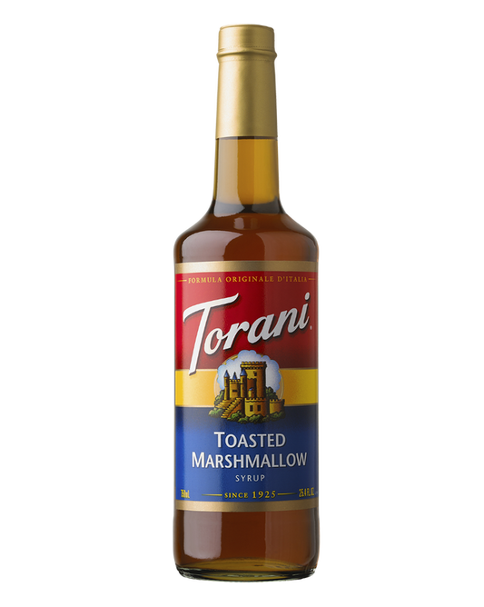 Torani Toasted Marshmallow Syrup, with Red, Yellow and Blue Label.