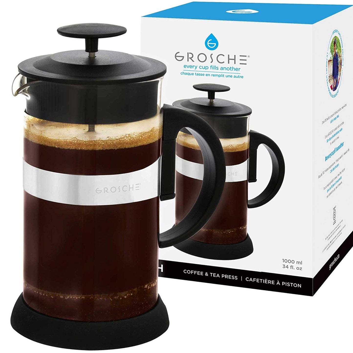 GROSCHE ZURICH Black French Press, 1000ml/34 fl. oz/8 cup