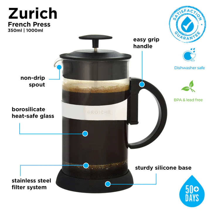 GROSCHE ZURICH Black French Press, 1000ml/34 fl. oz/8 cup