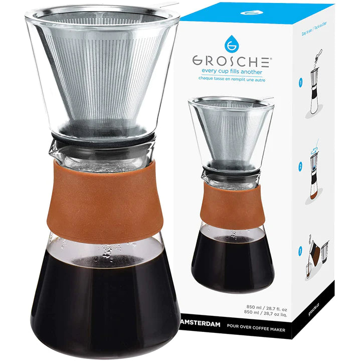 GROSCHE AMSTERDAM Pour Over Coffee Maker - Reusable Stainless Steel filter