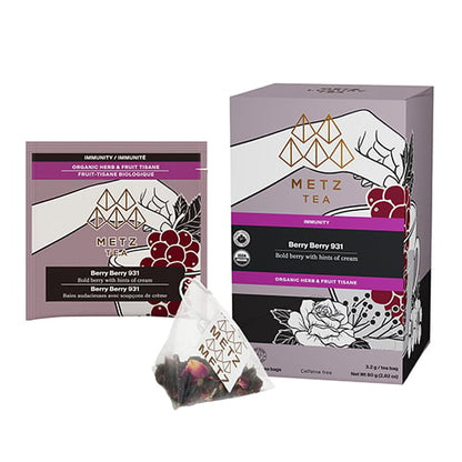 Metz Tea packaging including a box, a bag, and a tea bag on a white background