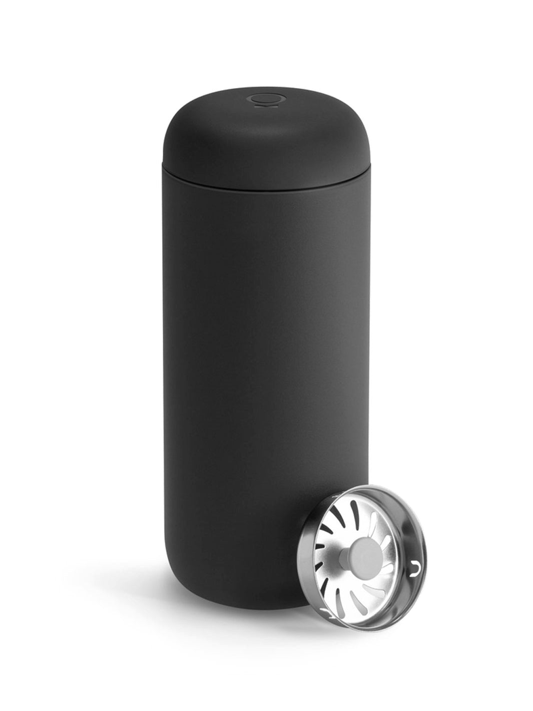 Black travel mug on a white background