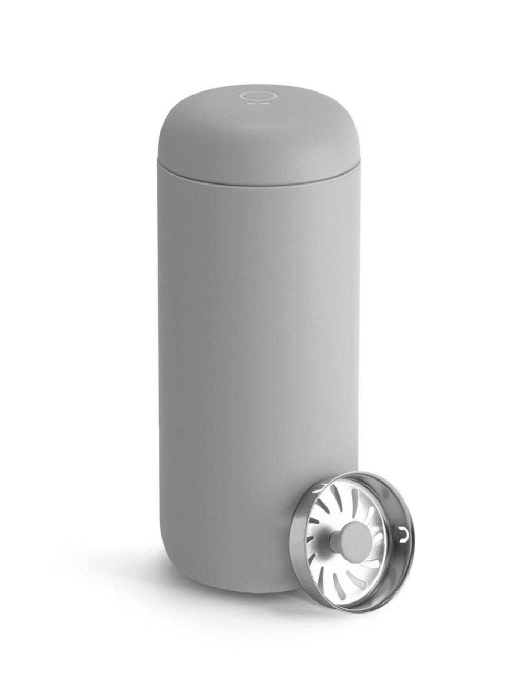 Grey travel mug on a white background