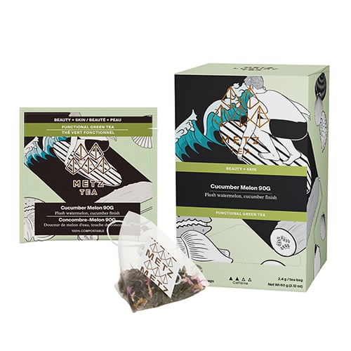 Metz Tea Cucumber Melon green tea packaging with tea bags on a white background