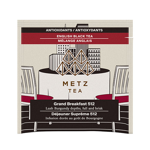 Metz Tea package with tea bag illustration and text on a white background
