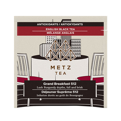 Metz Tea package with tea bag illustration and text on a white background